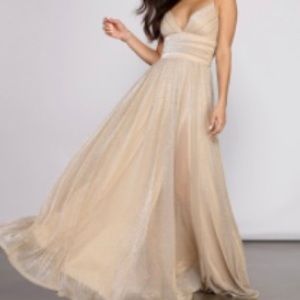 gorgeous champagne glittery prom dress